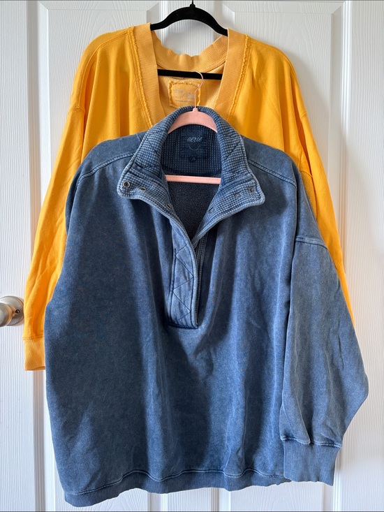 aerie Tops - aerie women’s Washed Blue Quarter-snap Sweatshirt and Yellow V-neck sweatshirt